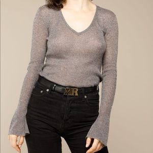 Rouje Paris 36 US4 Francoise lurex knit sweater top metallic sable & tote!